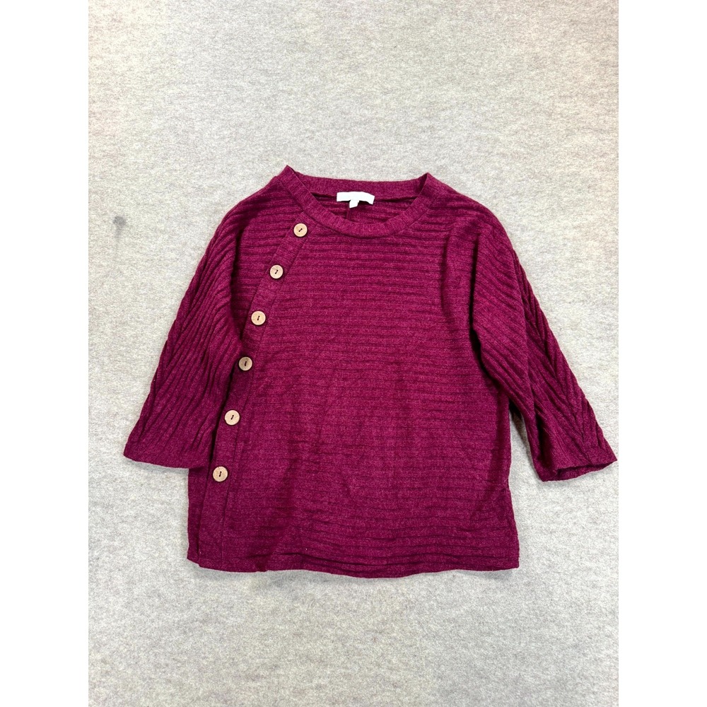 Ivy + Ridge Ribbed Sweater Womens Medium Plum Knit Asymmetrical Button Front